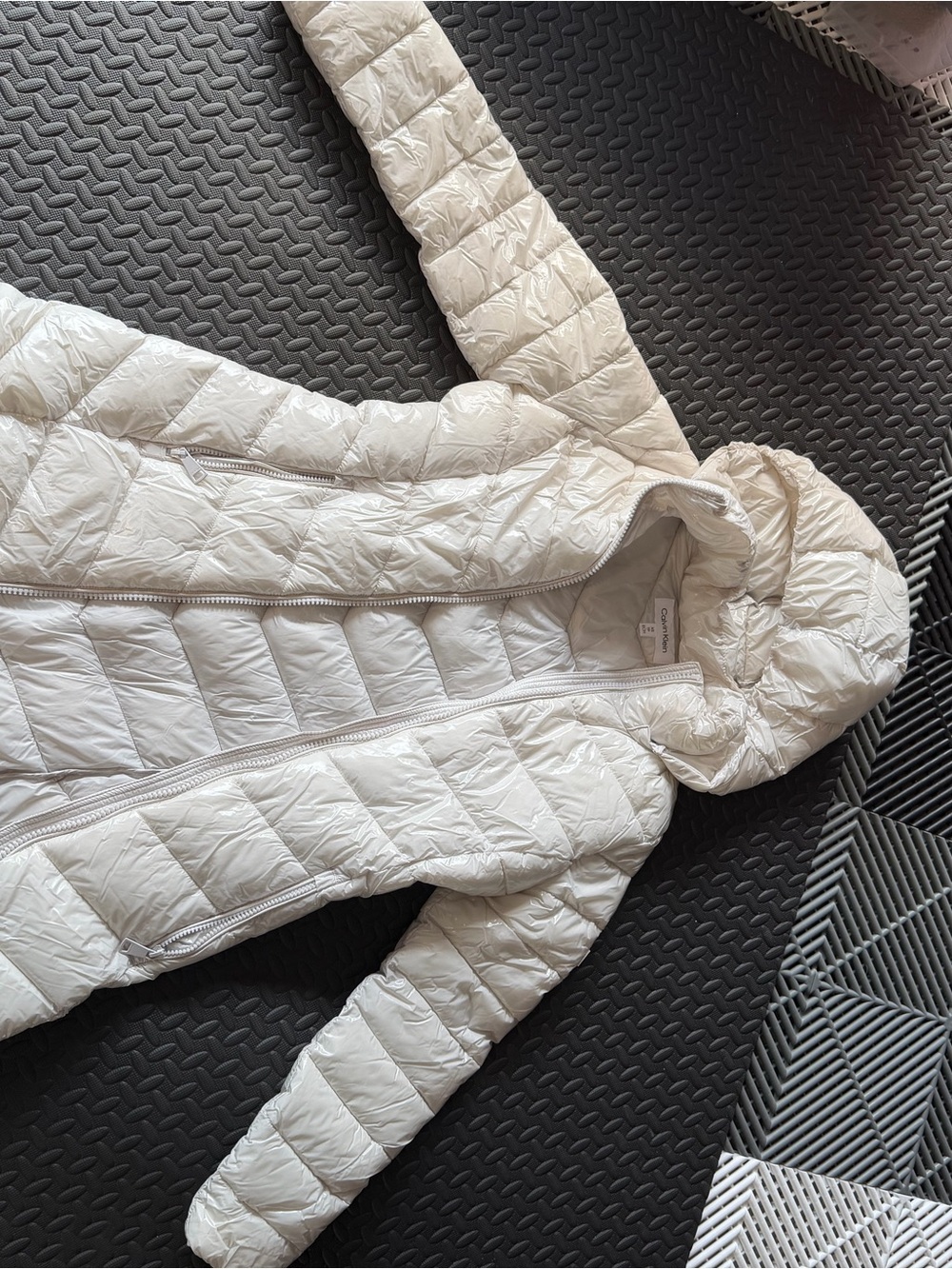Calvin Klein Cream Quilted Hooded Puffer Jacket
